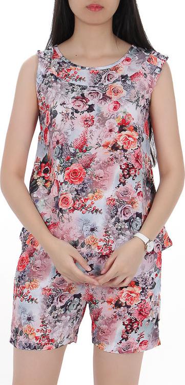 Bộ lanh shorts mặc nhà Vicci BS3D.069.10 họa tiết hoa nền cam