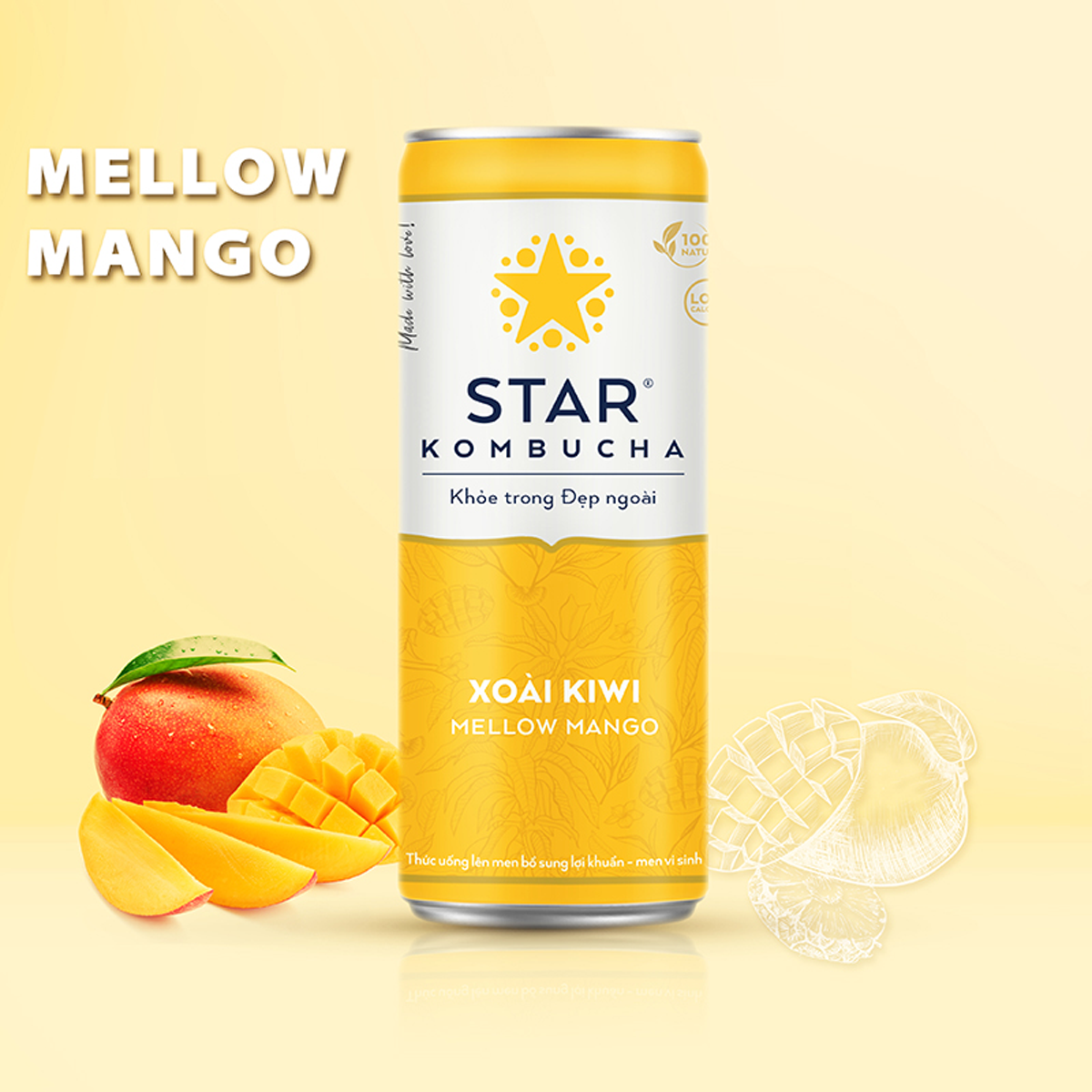 Thùng 12 lon thức uống lên men STAR KOMBUCHA Xoài Kiwi / Mellow Mango (250ml/lon)