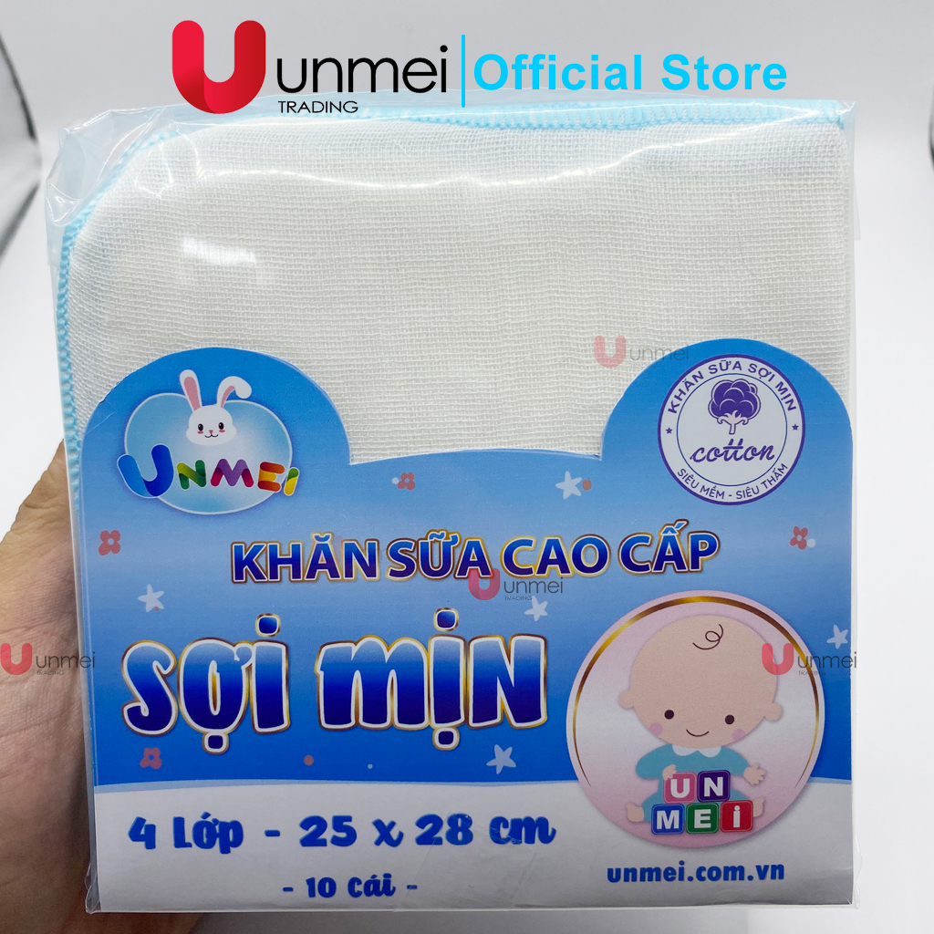 Khăn Sữa Unmei Xuất Nhật Sợi Mịn, Dày 4 Lớp Dành Cho Bé Từ Sơ Sinh (Kích Thước 25x28cm) - Khăn Xô Loại Chất Lượng, Giao Mẫu Ngẫu Nhiên