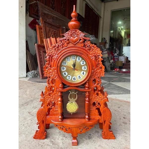 Đồng hồ để bàn phòng khách gỗ hương cao 71cm