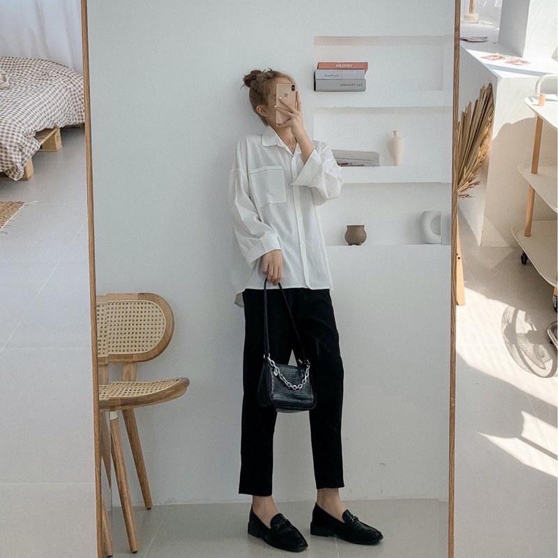 Áo Sơ Mi Nữ Chỉ Nổi Chạy Viền Chất Lụa