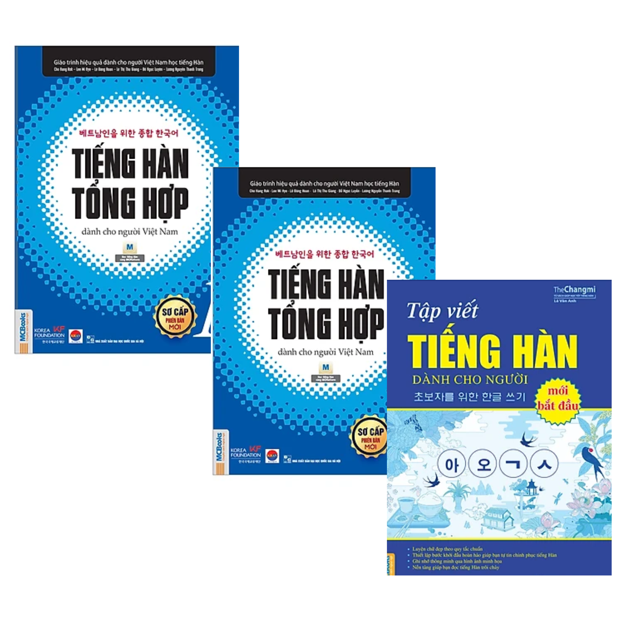 Bộ 3 Cuốn Sách Học Tiếng Hàn: Tiếng Hàn Tổng Hợp Dành Cho Người Việt Nam (Sơ Cấp 1+2) (Bản Đen Trắng) + Tập Viết Tiếng Hàn Dành Cho Người Mới Bắt Đầu