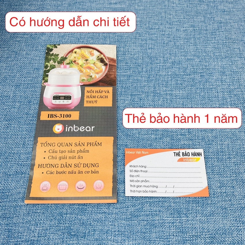 Nồi Nấu Cháo Chậm Chính Hãng INBEAR 1,6L - 8 Chức Năng Nấu Cháo Cho Bé, Nồi Chưng Yến, Nồi Hầm Hấp Cách Thủy Đa Năng Giữ Trọn Vẹn Hương Vị Tự Nhiên, Có Xửng Hấp Và Thố Gốm 2 trong 1, Chế Độ Hẹn Giờ Rảnh Tay Thuận Tiện