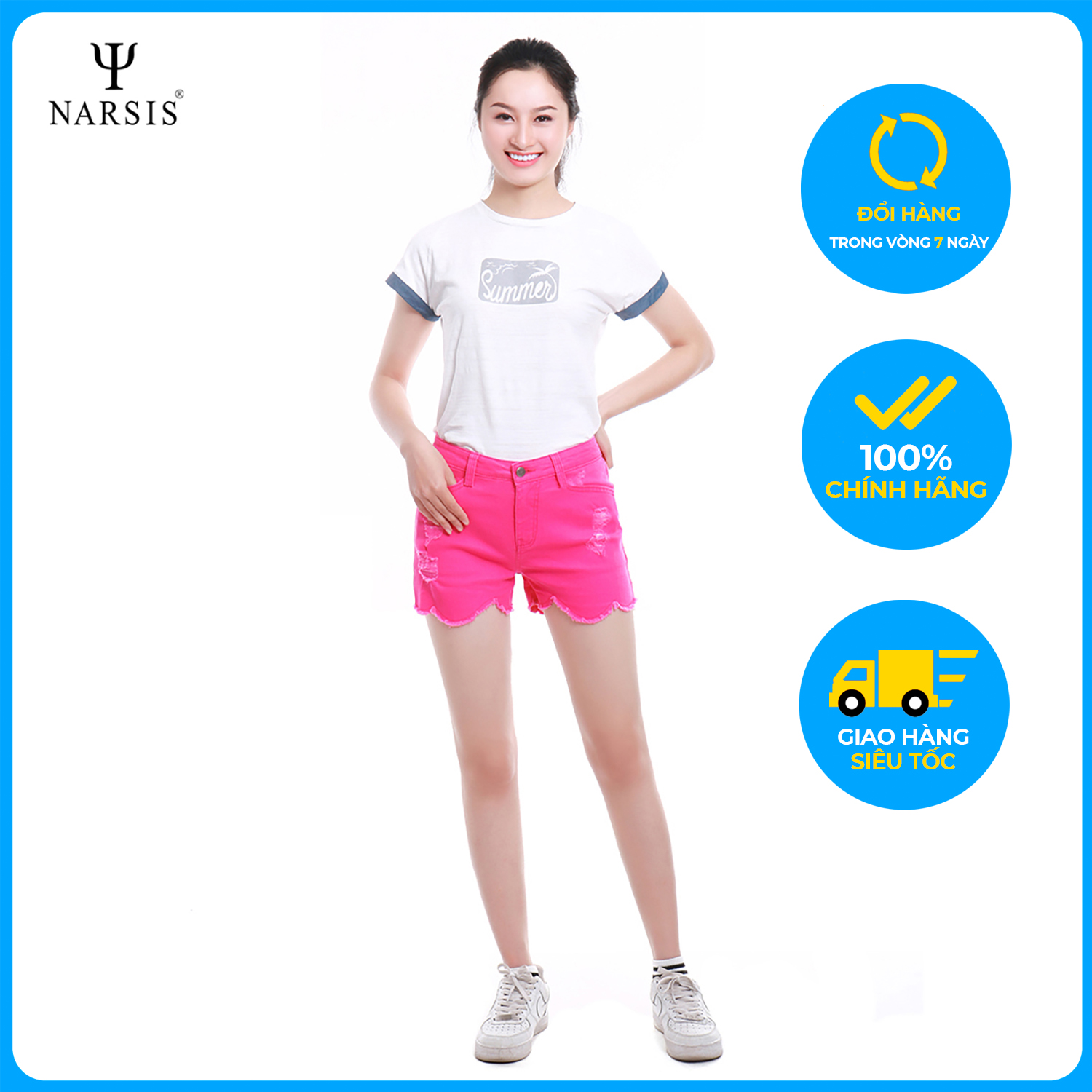 Quần Short nữ Narsis T7012 màu hồng cào rách  trẻ trung năng động, chất liệu  cao cấp cực mềm mại thông thoáng