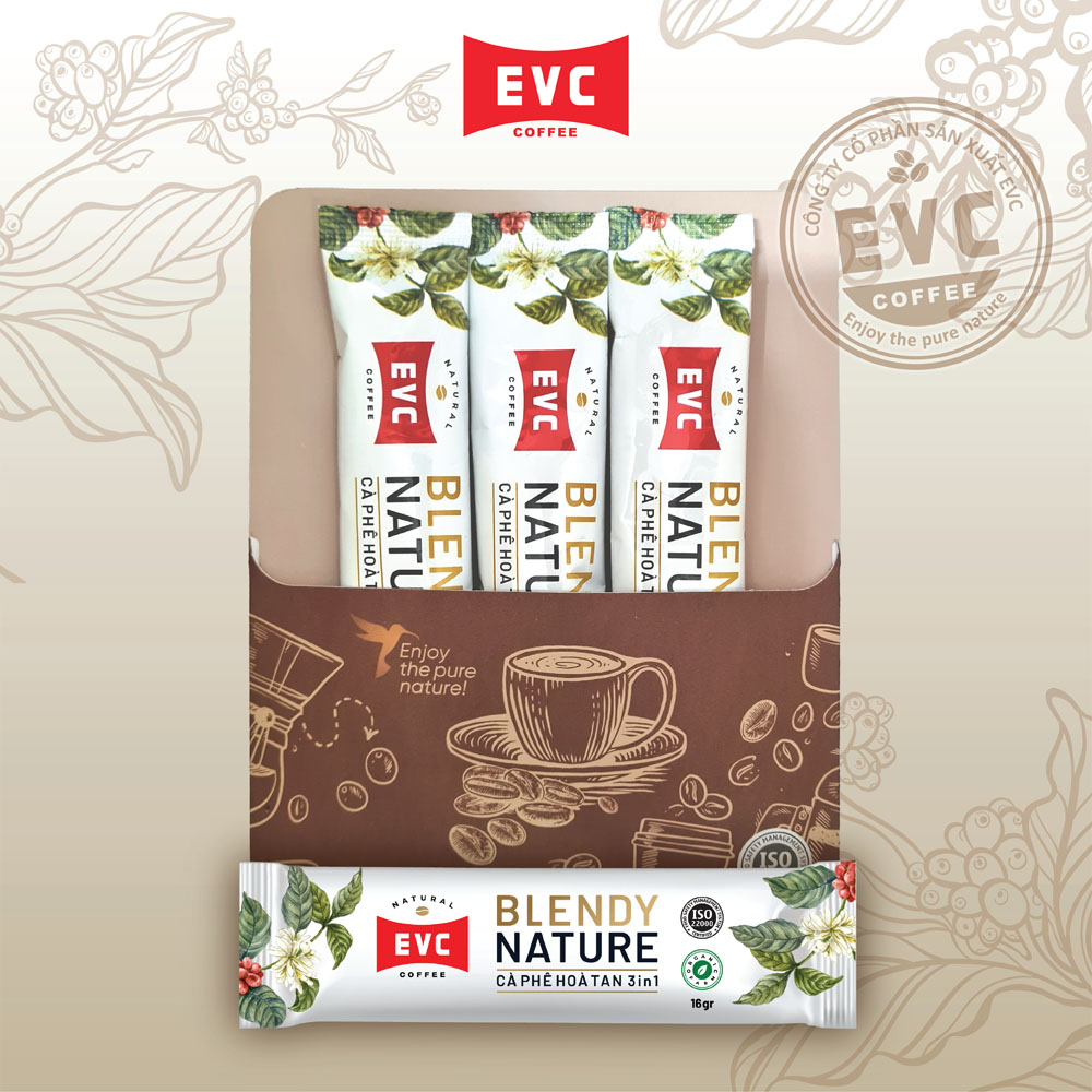 Cà phê hòa tan 3in1 - EVC Blendy Nature - Gấp đôi vị cà phê (12 gói x 16 gram)