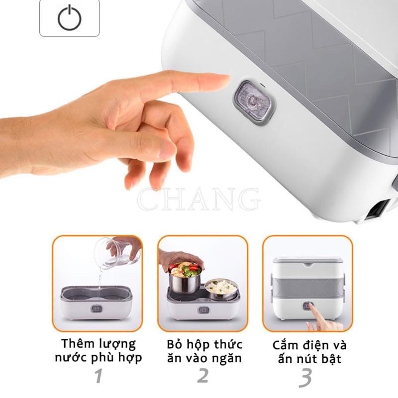 Hộp cơm cắm điện LUNCHBOX 2 tầng 4 ngăn inox giữ nhiệt hâm nóng và tự nấu chín thức ăn