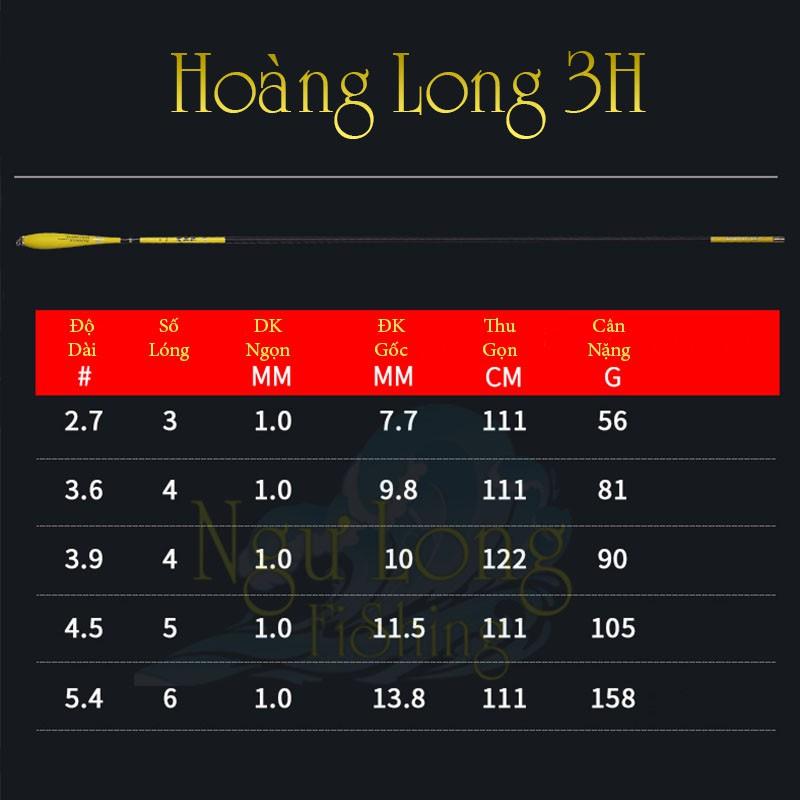 Cần câu tay carbon độ cứng 3H Hoàng Long 2m7 - 3m6 - 3m9 - 4m5 - 5m4, thu gọn 112cm