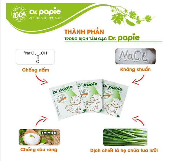 Hình ảnh Gạc Rơ Lưỡi, Vệ Sinh Răng Miệng Cho Bé Dr Papie (1 hộp 30 gói)