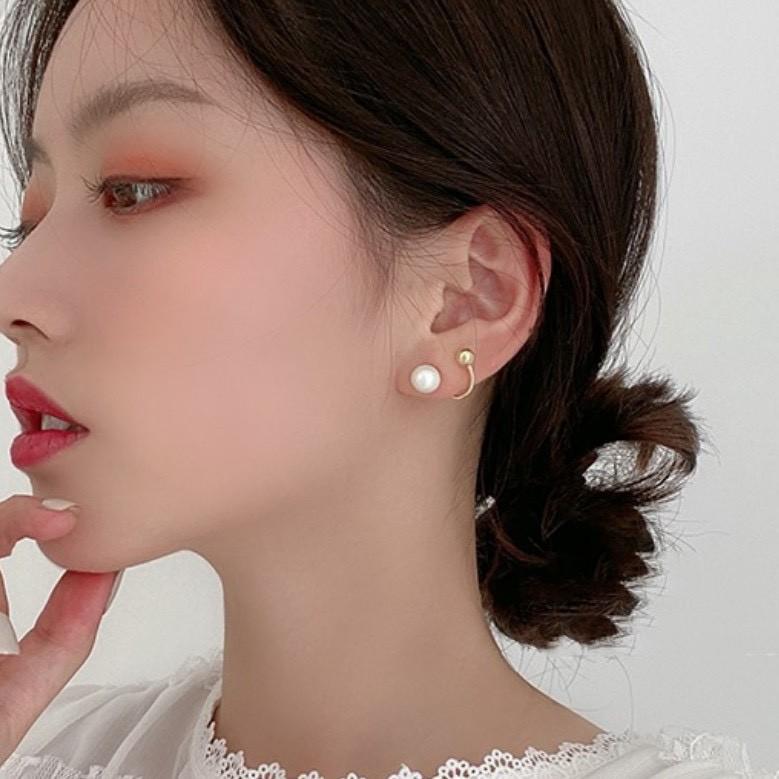 Khuyên tai bạc S925, hình xoắn chữ U phối hạt ngọc  xinh xắn, style Hàn Quốc HT607 - Culi accessories