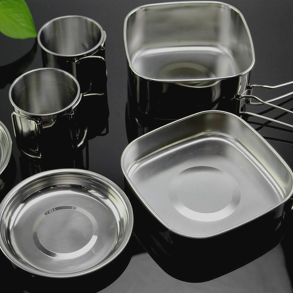Bộ nồi, chảo nấu ăn cho 2-3 người để đi cắm trại, dã ngoại bằng thép không gỉ