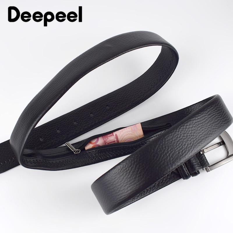 1Pc 3.7*110-130Cm Nam Khóa Cổ Điển Thắt Lưng Chống Trộm Ví Da Bò Dây có Dây Kéo Để Che Giấu Tiền Viền Quà Tặng Doanh Nghiệp