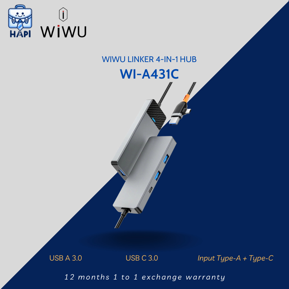 HUB mở rộng hàng chính hãng WiWU Linker 4-in-1 Wi-A431C: Đầu vào USB-A + USB-C, phù hợp nhiều dòng laptop