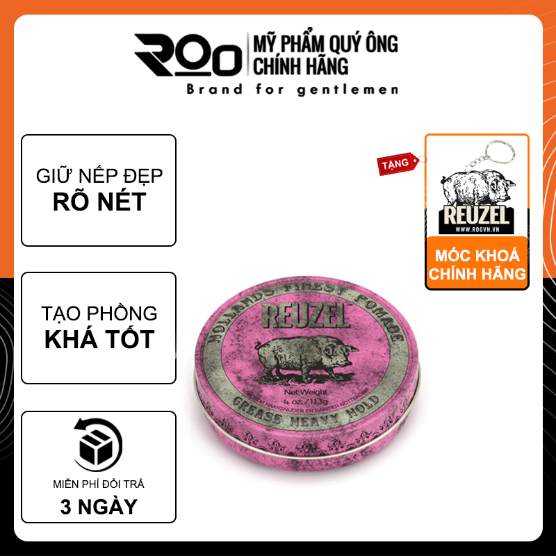 Sáp Vuốt Tóc Giữ Nếp Mạnh Gốc Dầu Reuzel Pink Pomade - Tặng móc khoá chính hãng