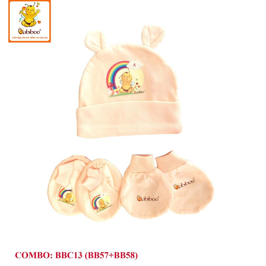 COMBO Bộ bao tay bao chân và nón 100% Cotton in hình cute BABIBOO - BBC13