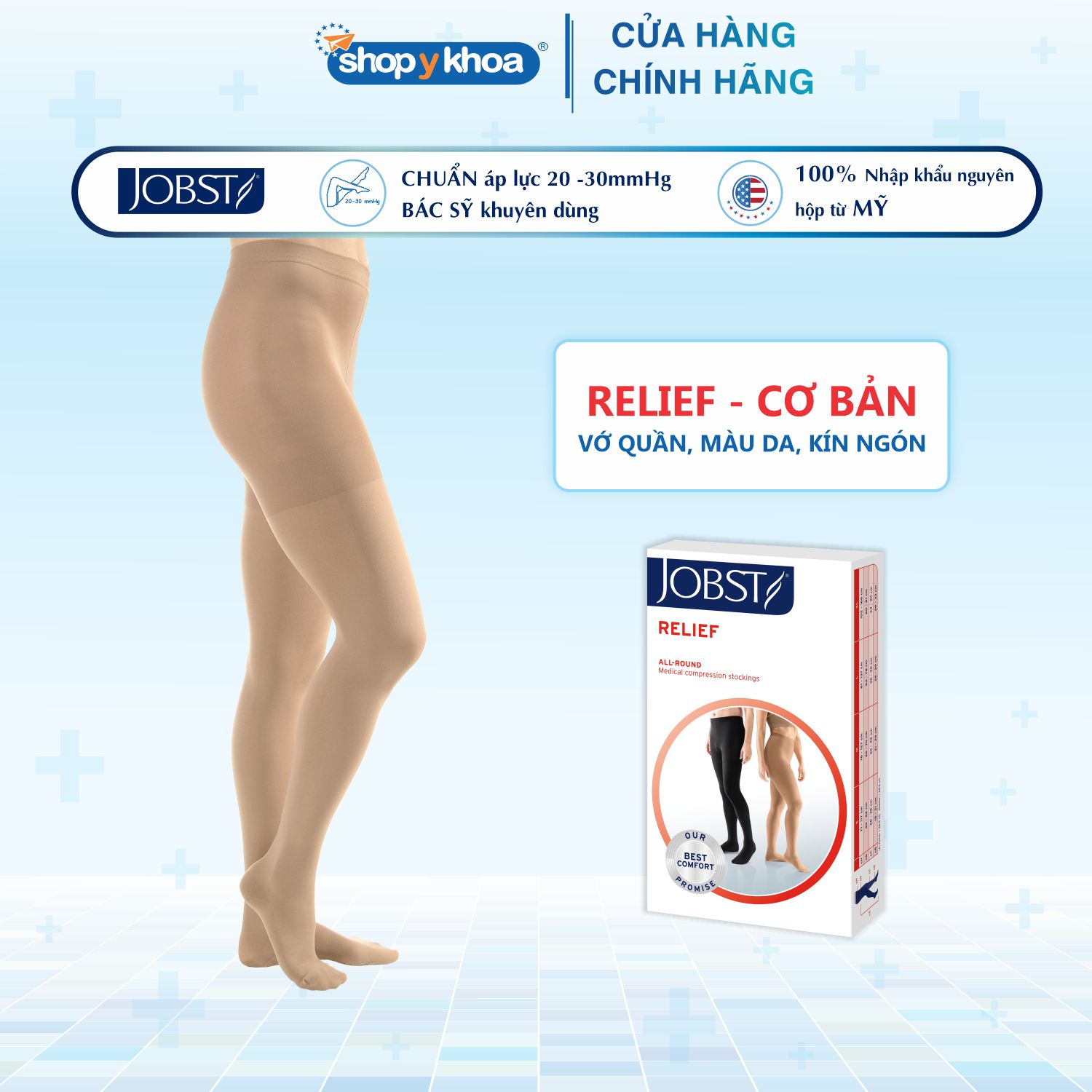 Vớ y khoa quần JOBST Relief - Cơ bản, màu da, kín ngón, 20-30mmHg, giãn tĩnh mạch chân (tất y khoa)