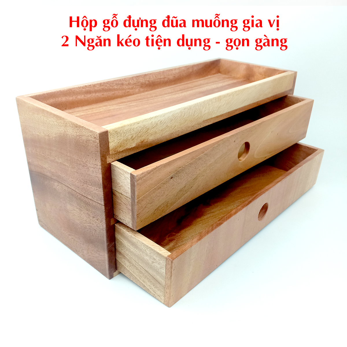 Hộp Đựng Đũa Muỗng Nĩa Gia Vị Bằng Gỗ 2 Tầng Ngăn Kéo Dành Cho Nhà hàng - Quán Ăn Gia Đình