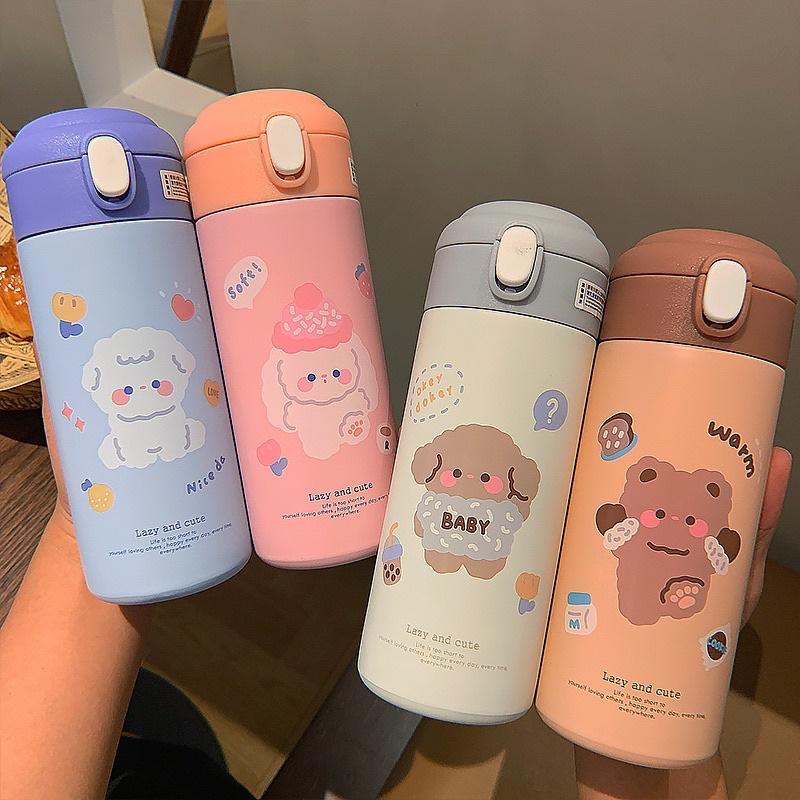 Bình giữ nhiệt hoạt hình 380ml dễ thương có ống hút