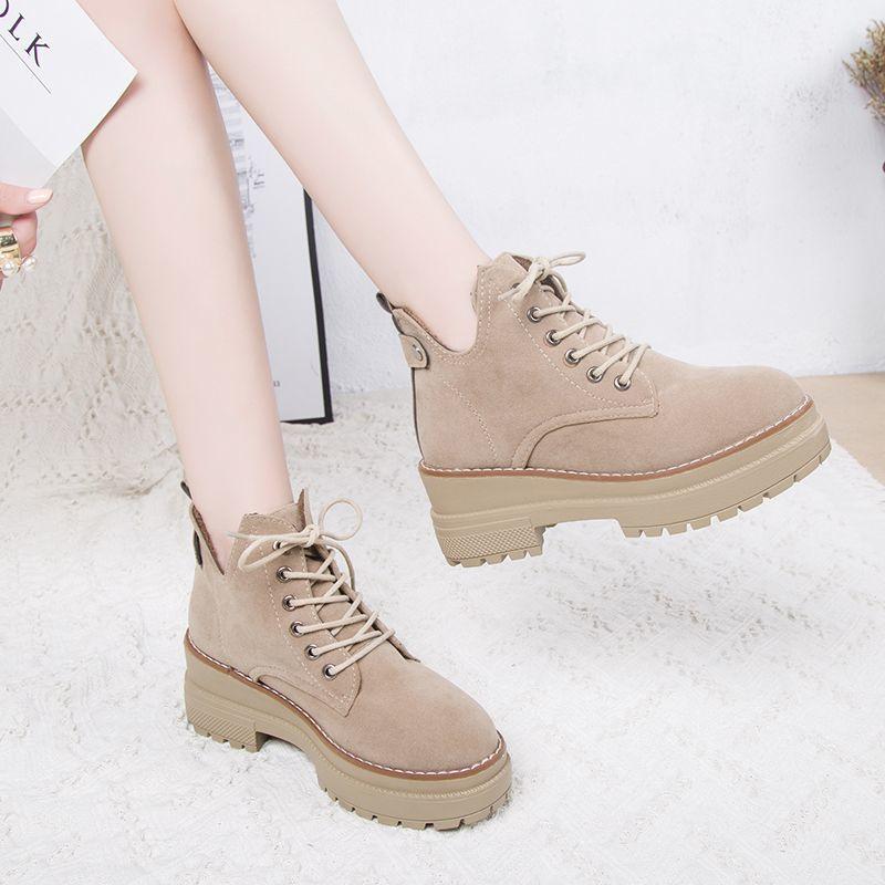 Giày Bốt Martin Lót Lông Cừu Dày Dặn Tăng Chiều Cao Phong Cách Anh Quốc Thời Trang Thu Đông Cá Tính Cho Nữ