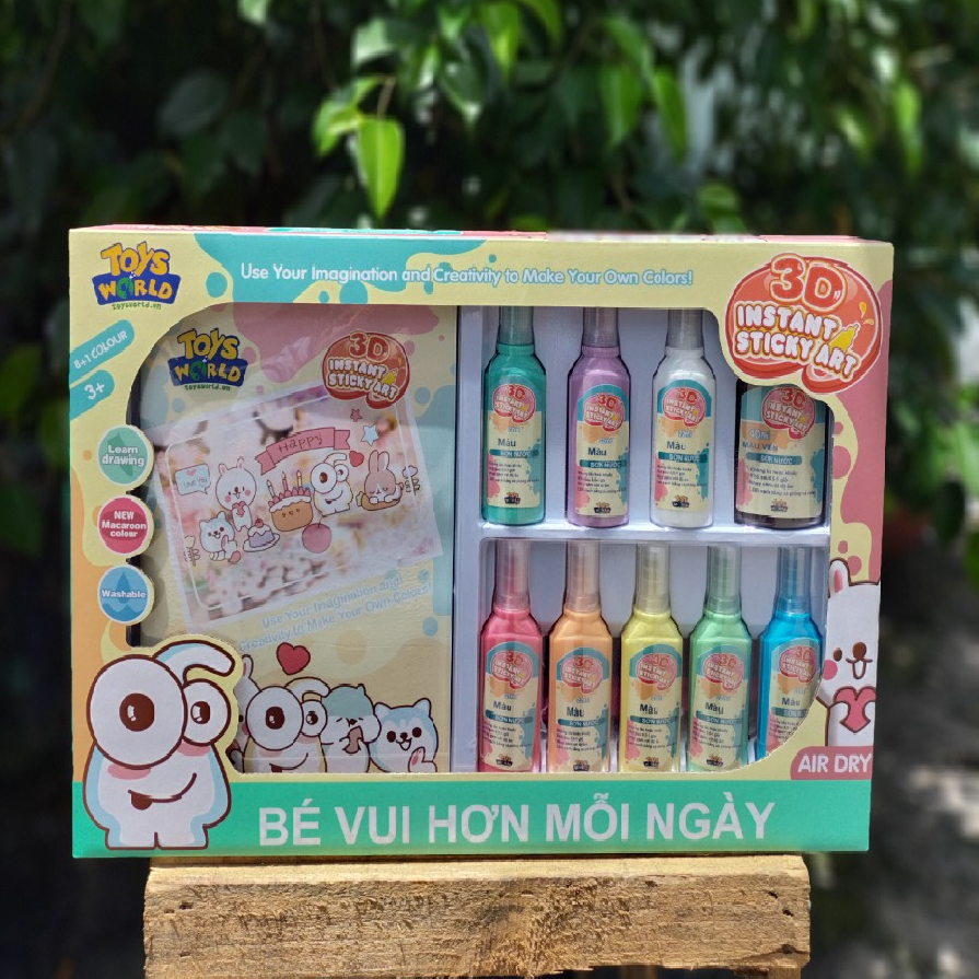 Bộ 9 chai màu vẽ 3D tạo sticker + Sách tranh 200 hình