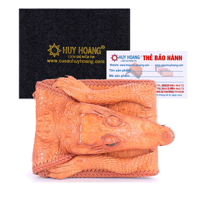 HJ2272 - Bóp nam Huy Hoàng da cá sấu nguyên con vip màu vàng bò