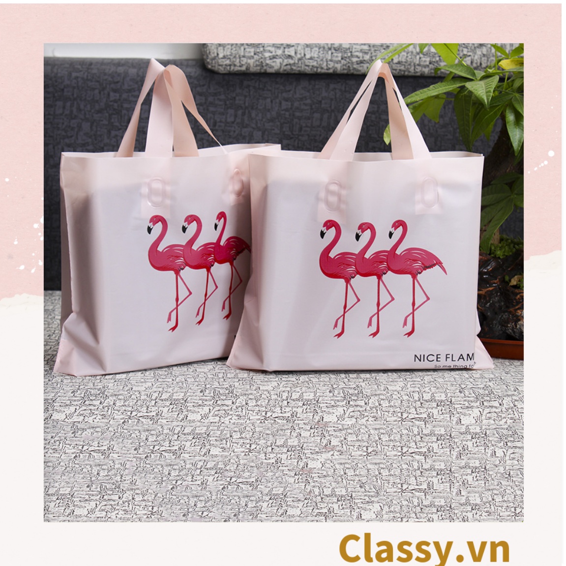 Túi tote hồng hạc Classy bằng nhựa nhiều size, màu hồng, không ra màu T1360