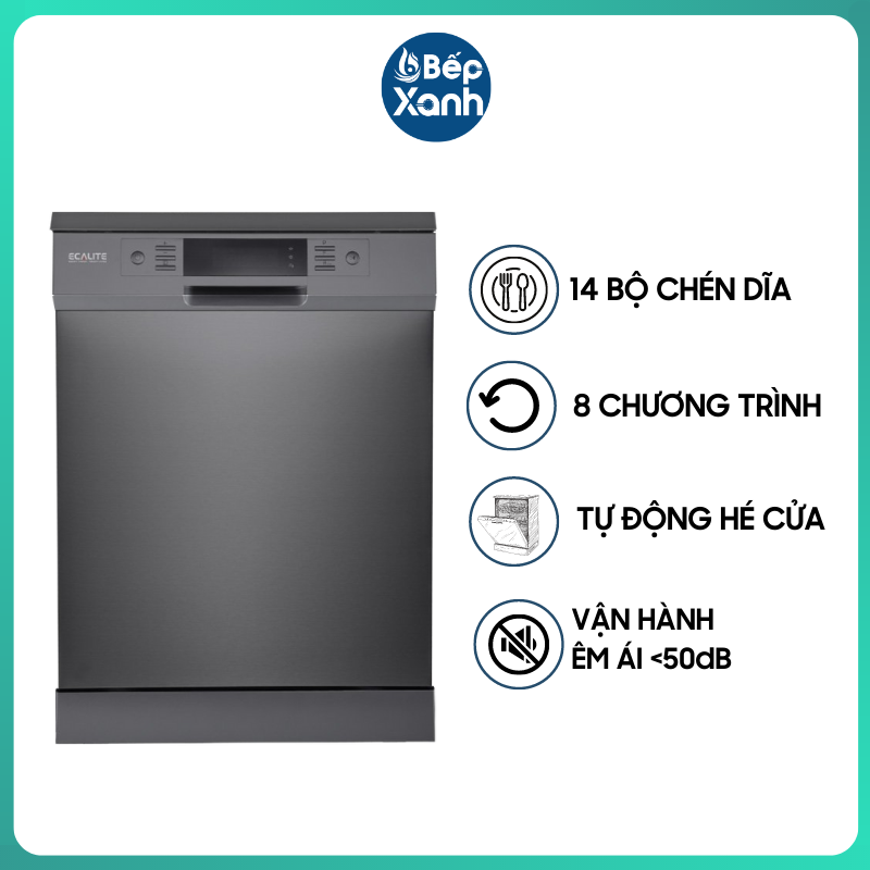 Máy Rửa Chén Độc Lập Ecalite EDW-SMS6014AB - 14 Bộ - 8 Chương Trình Rửa - Tự Động Hé Cửa - Hàng Chính Hãng