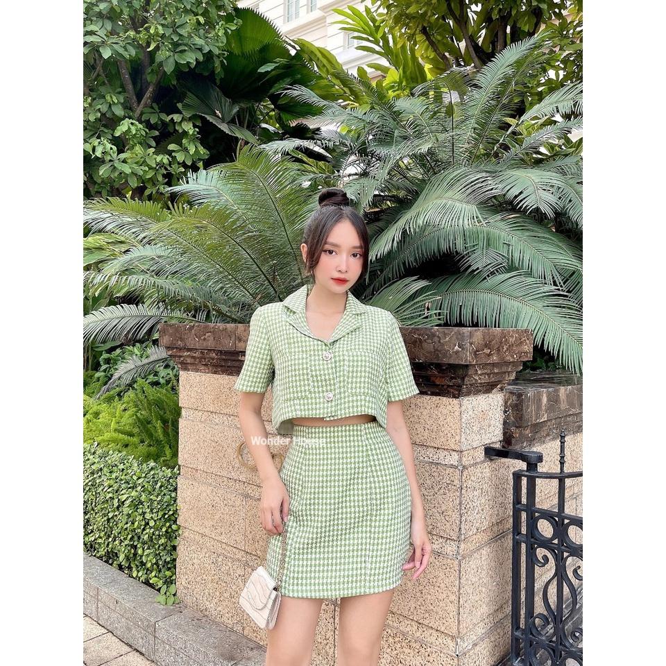 Áo sơ mi Wonderhouse cổ Vest tay ngắn croptop vải 2 lớp đi làm, dạo phố sang chảnh, nữ tính - Lita shirt
