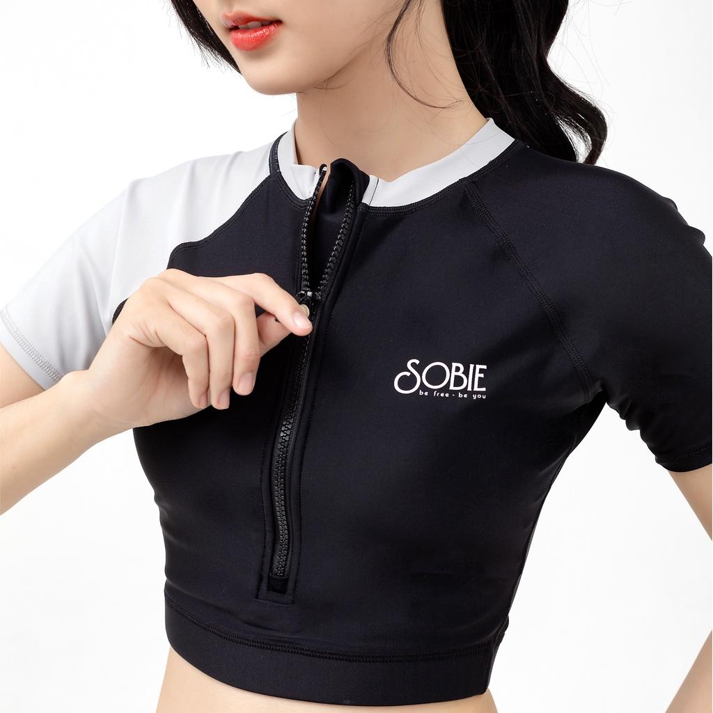 Áo bơi nữ tay ngắn croptop khoá kéo Cloudy Hebe Sobie