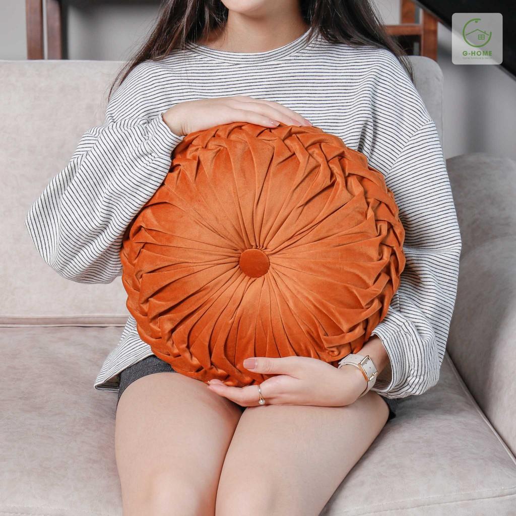 Đệm sofa ngồi bệt, đệm tựa lưng trang trí kiểu tròn sang trọng vân sóng độc đáo DT071