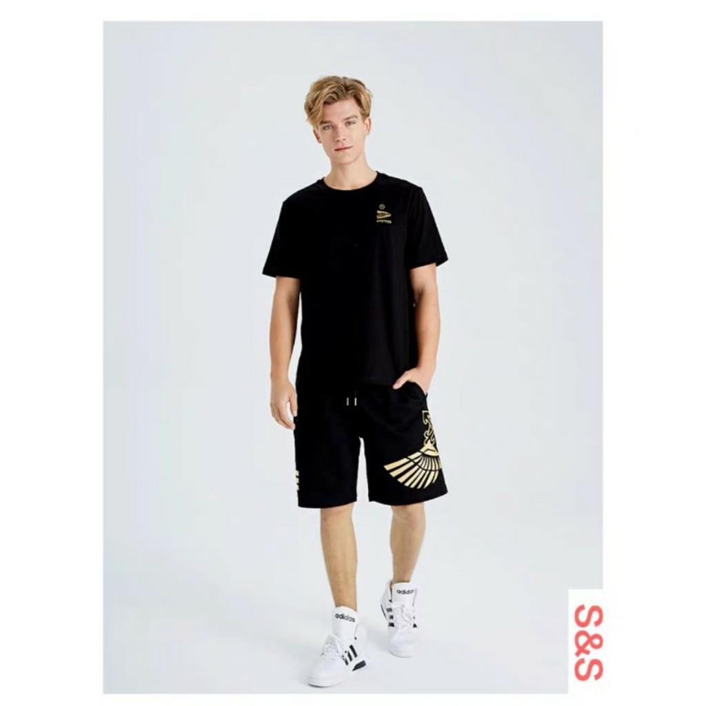Áo thun nam tay lỡ form rộng nhũ vàng gold luxury APETES Shark vải cotton trumunisex aothununisex