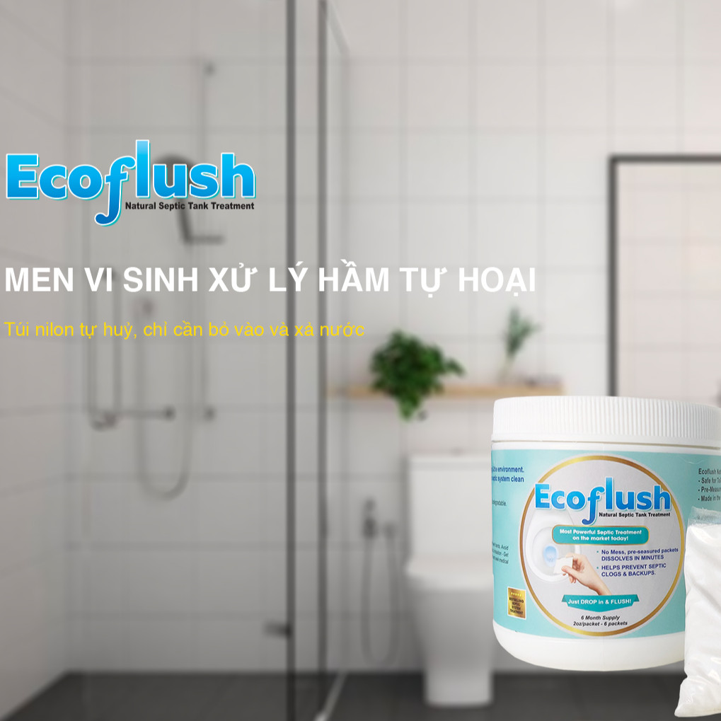 Hộp 6 Gói Vi Sinh Xử Lý Hầm Tự Hoại, Bồn Cầu Bị Đầy, Tràn - EcoFlush - Túi Gói Tự Phân Huỷ