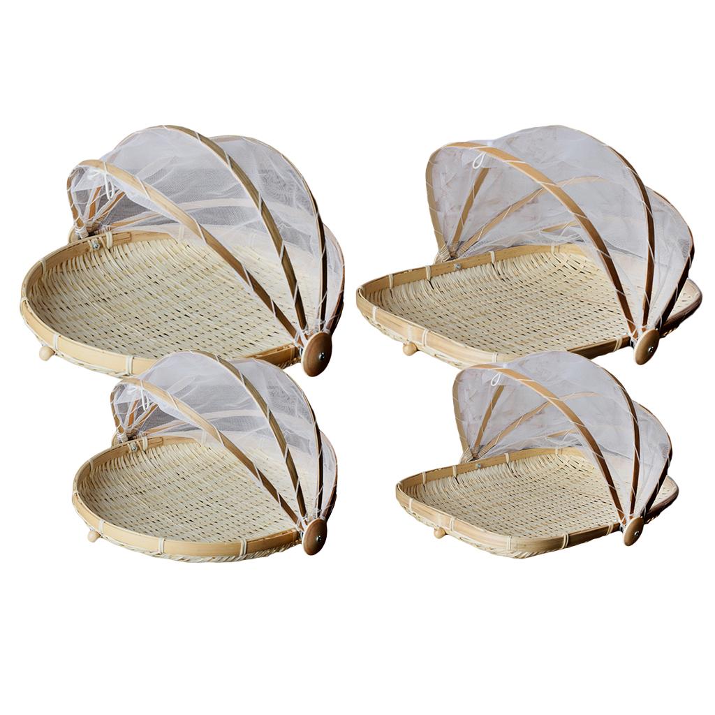 Bamboo Tent Basket Serving Food Outdoor Picnic Pop Mesh Screen Net Cover S1
