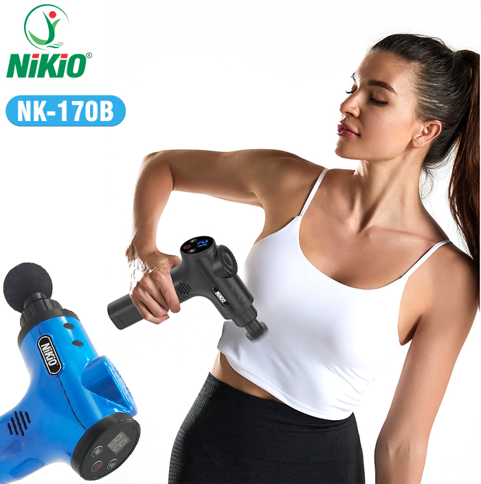 Súng mát xa cầm tay Nhật Bản Nikio NK-170B - 6 đầu, 5 chế độ mát xa, xanh dương - Mát xa toàn thân hỗ trợ điều trị đau nhức mỏi, căng cơ