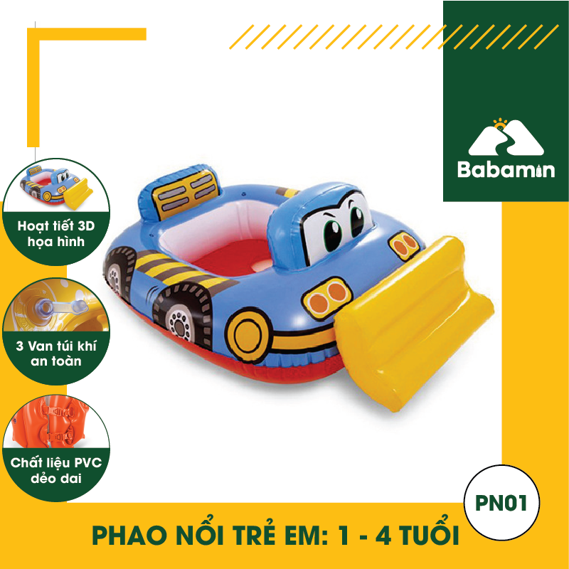 Phao Bơi Cho Bé 1, 2, 3, 4 Tuổi Chống Lật - Babamin - Bơm Hơi, Hoạt Hình Dễ Thương - PN01