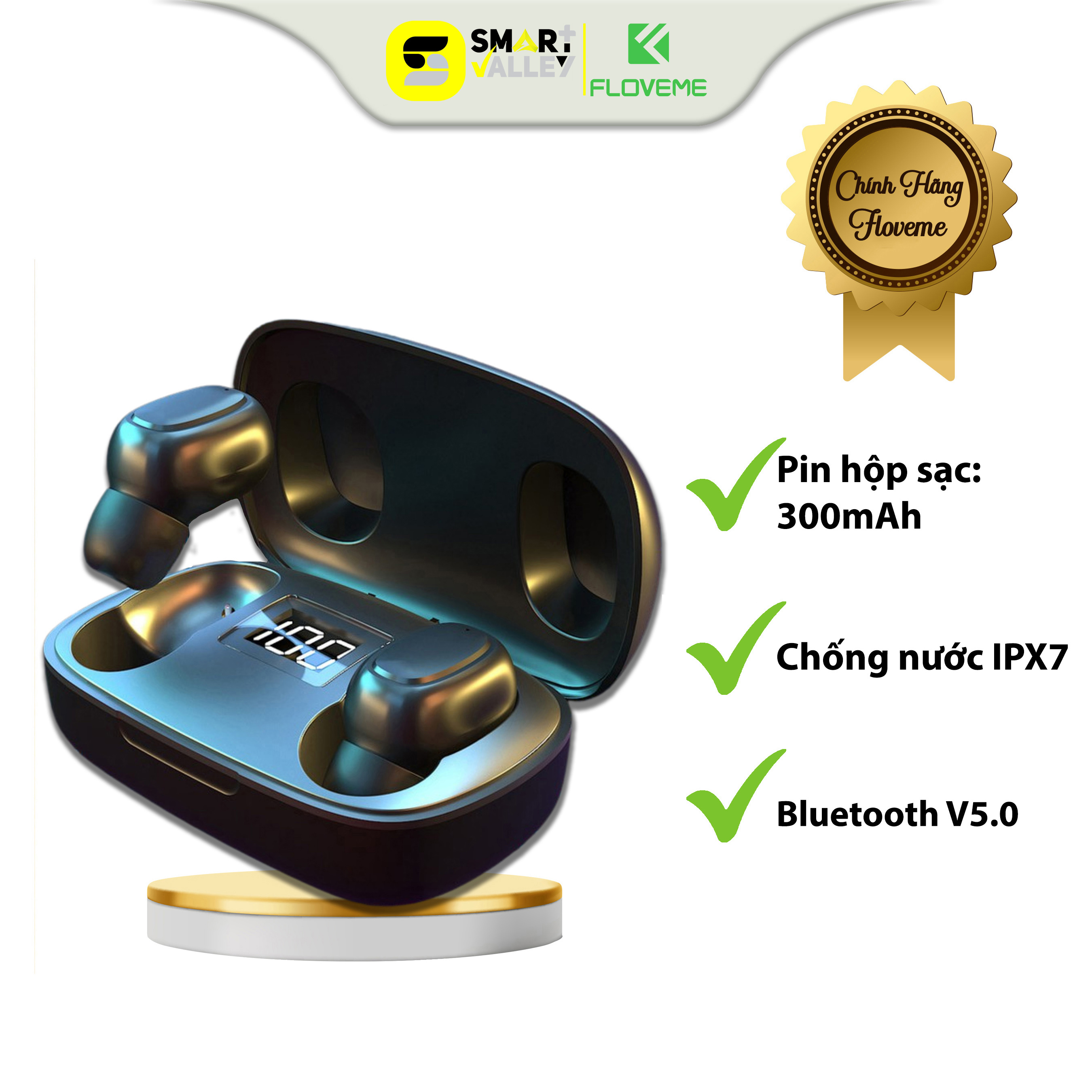 Tai Nghe Bluetooth FLOVEME T10 TWS BT5.0 Kết Nối Không Dây Tích Hợp Micro - Chất lượng âm thanh nổi Hi-Fi - Chống thấm nước IPX5 - Pin dung lượng cao - Hàng chính hãng