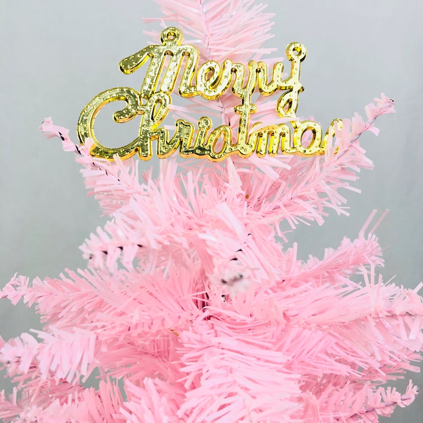 Cây thông noel màu hồng 60cm tặng kèm chữ Merry Christmas trang trí phòng sảnh cho nhà và cty văn phòngGnG