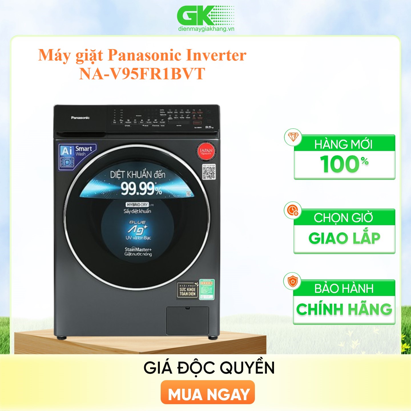 Máy giặt sấy Panasonic Inverter 9.5 Kg NA-V95FR1BVT - Hàng chính hãng( Chỉ giao HCM)