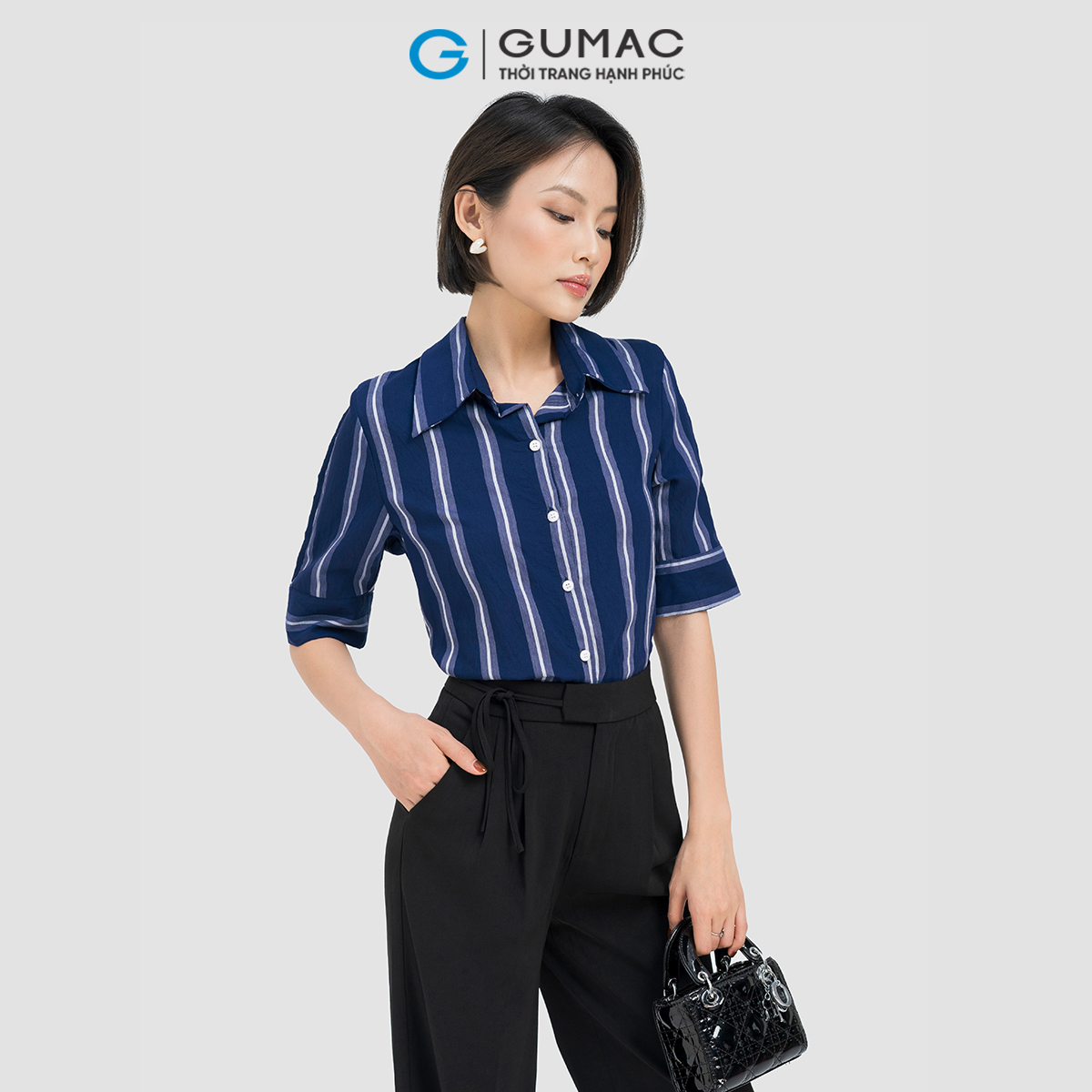 Quần tây nữ suông lưng kiểu phối dây thắt nơ thanh lịch công sở GUMAC QD04012