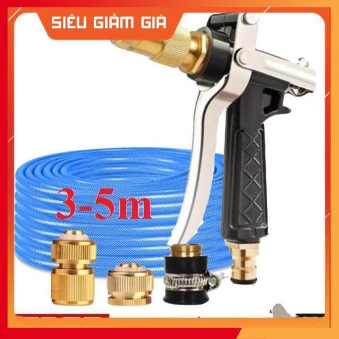 Bộ dây vòi xịt nước rửa xe, tưới cây . tăng áp 3 lần, loại 3m, 5m 206236 đầu đồng,cút đồng+ tặng đai