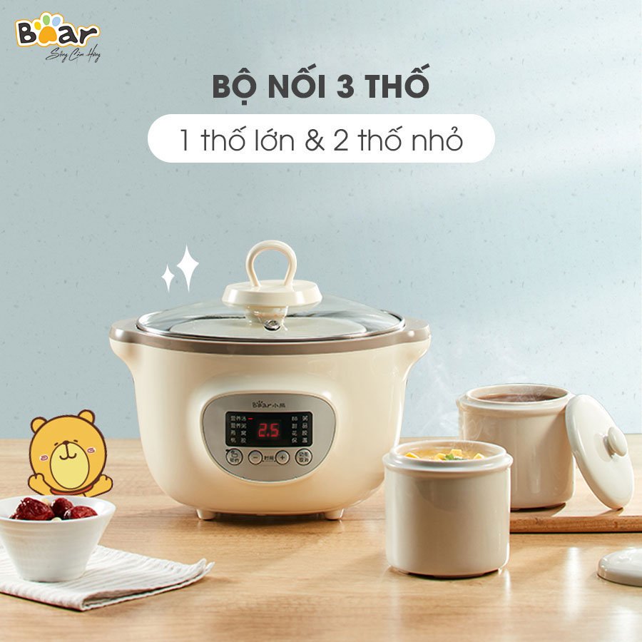 Nồi Nấu Chậm 1,6L Bear SUBE002 Đa Năng Nấu Cháo, Chưng Yến Bản Quốc Tế - Hàng Chính Hãng