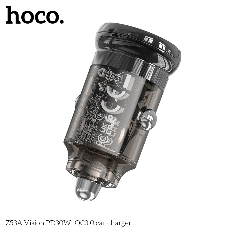 Tẩu sạc 30W (Type C + USB) Hoco Z53a nhỏ gọn sạc nhanh cho điện thoại Samsung/ iP/ Xiaomi _ Hàng chính hãng