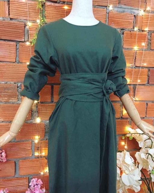 Đầm Linen xanh lá