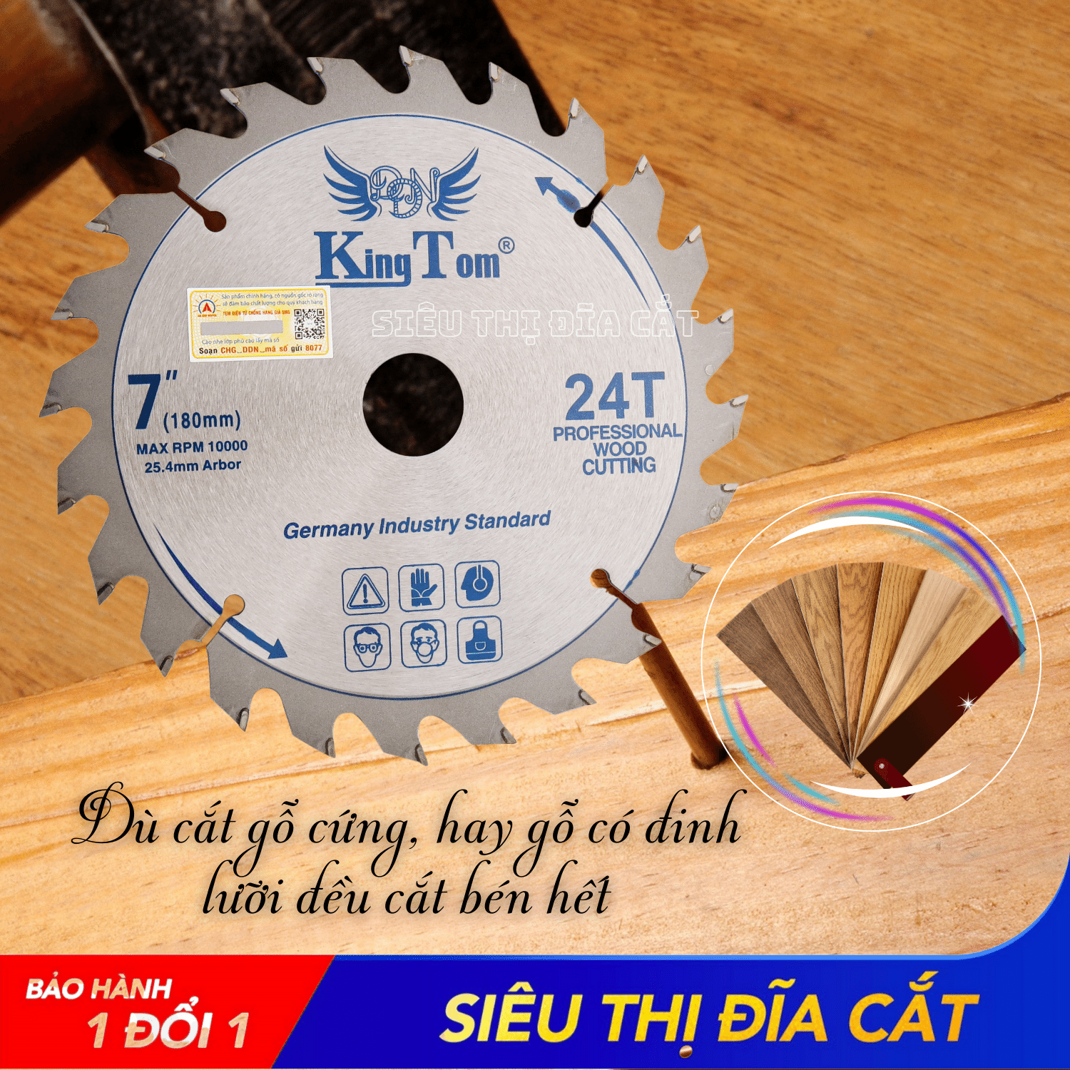 Lưỡi Cưa - Lưỡi Cắt Gỗ Cao Cấp 180-24 Răng KingTom - Chuyên Cắt Gỗ Cứng, Gỗ Tạp Đinh