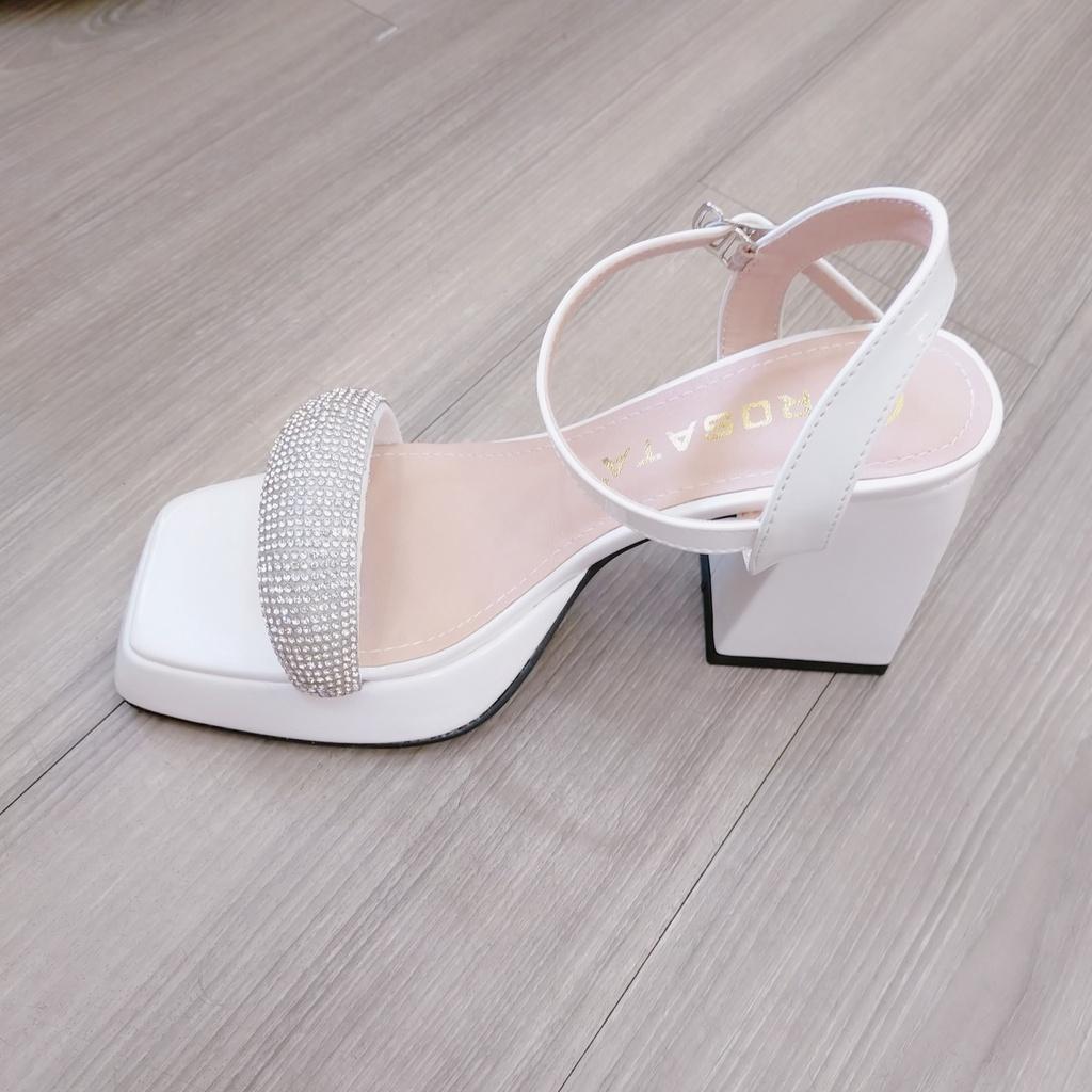 Sandal cao gót quai ngang đính hạt ROSATA RO469 cao 8p- Trắng, Đen - HÀNG VIỆT NAM - BKSTORE