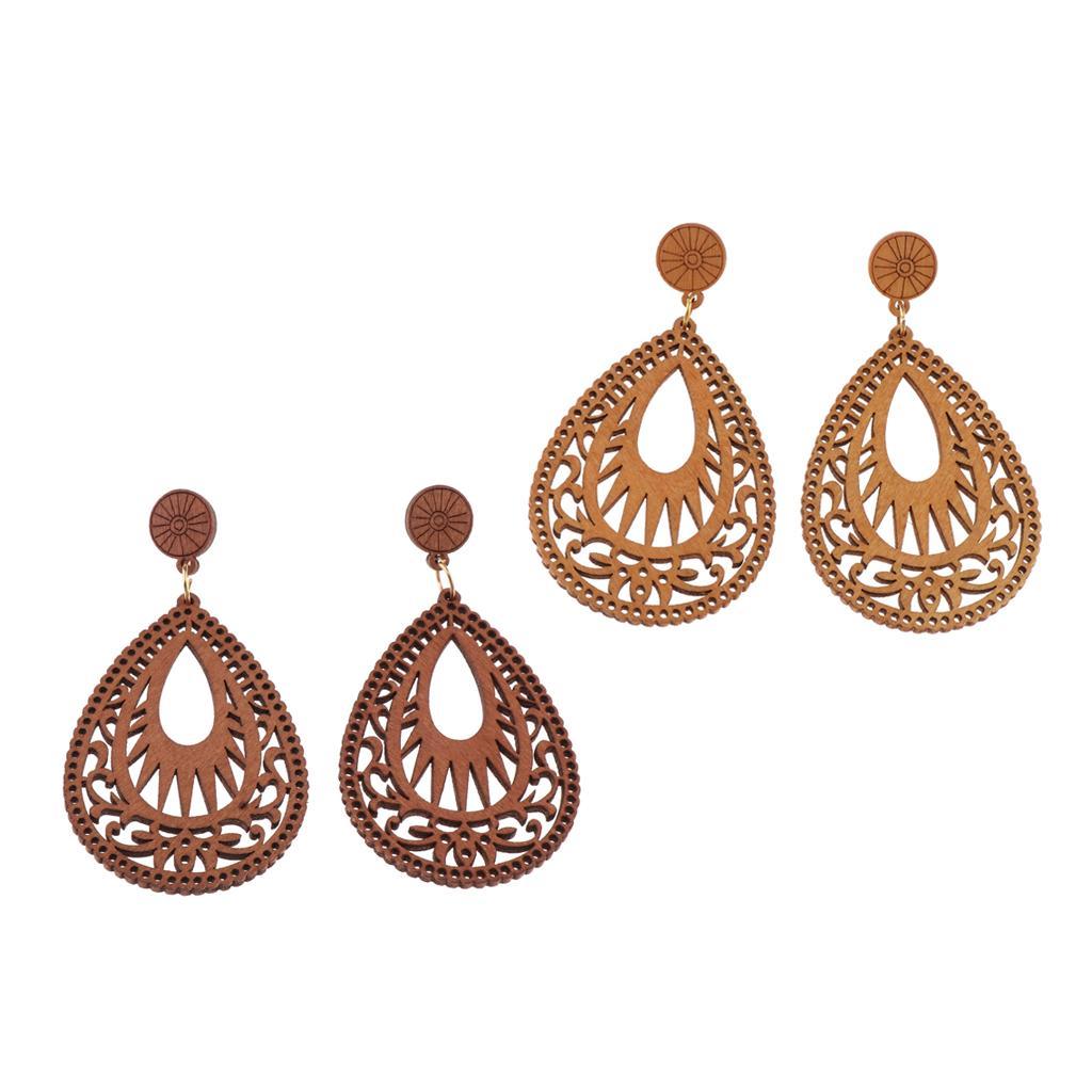 Bohemian Women Wooden Earrings Dangle Pendant Hook Earrings