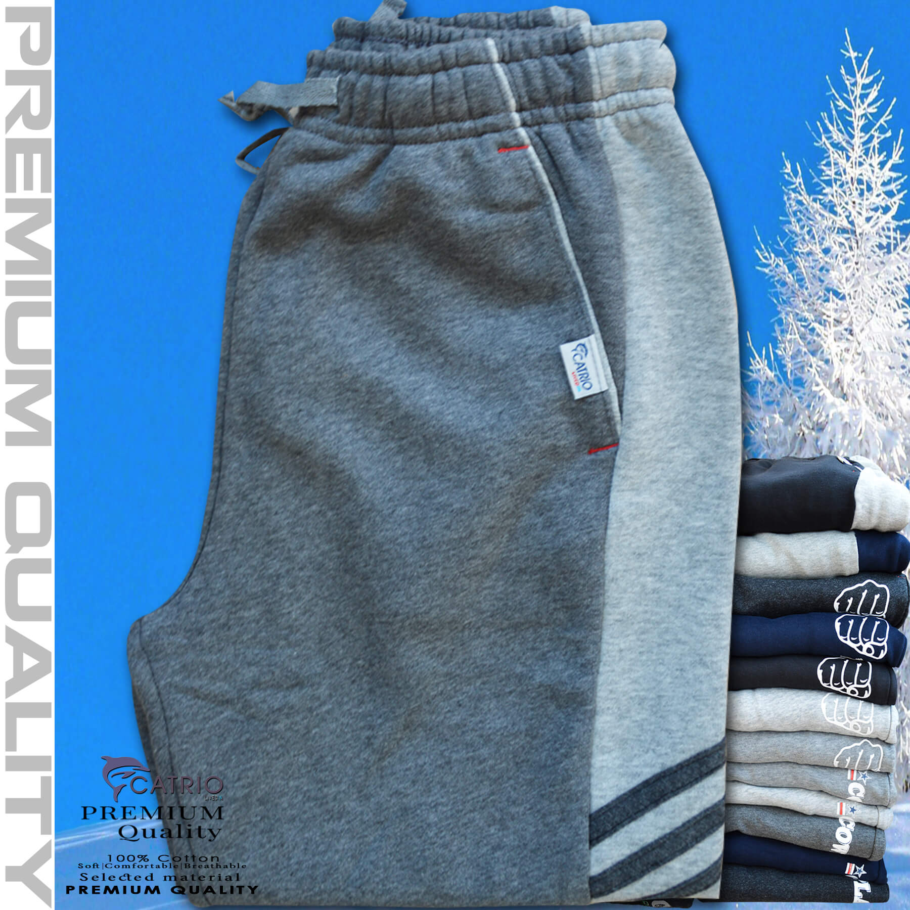 Quần thun dài bé trai vải 100% cotton PHỐI SƯỜN màu CHUỘT pha xám là quần nỉ trẻ em CATRIO từ 9 tuổi đến 18 tuổi phù hợp thời tiết se lạnh mùa thu đông với kiểu dáng thể thao tuyệt đẹp