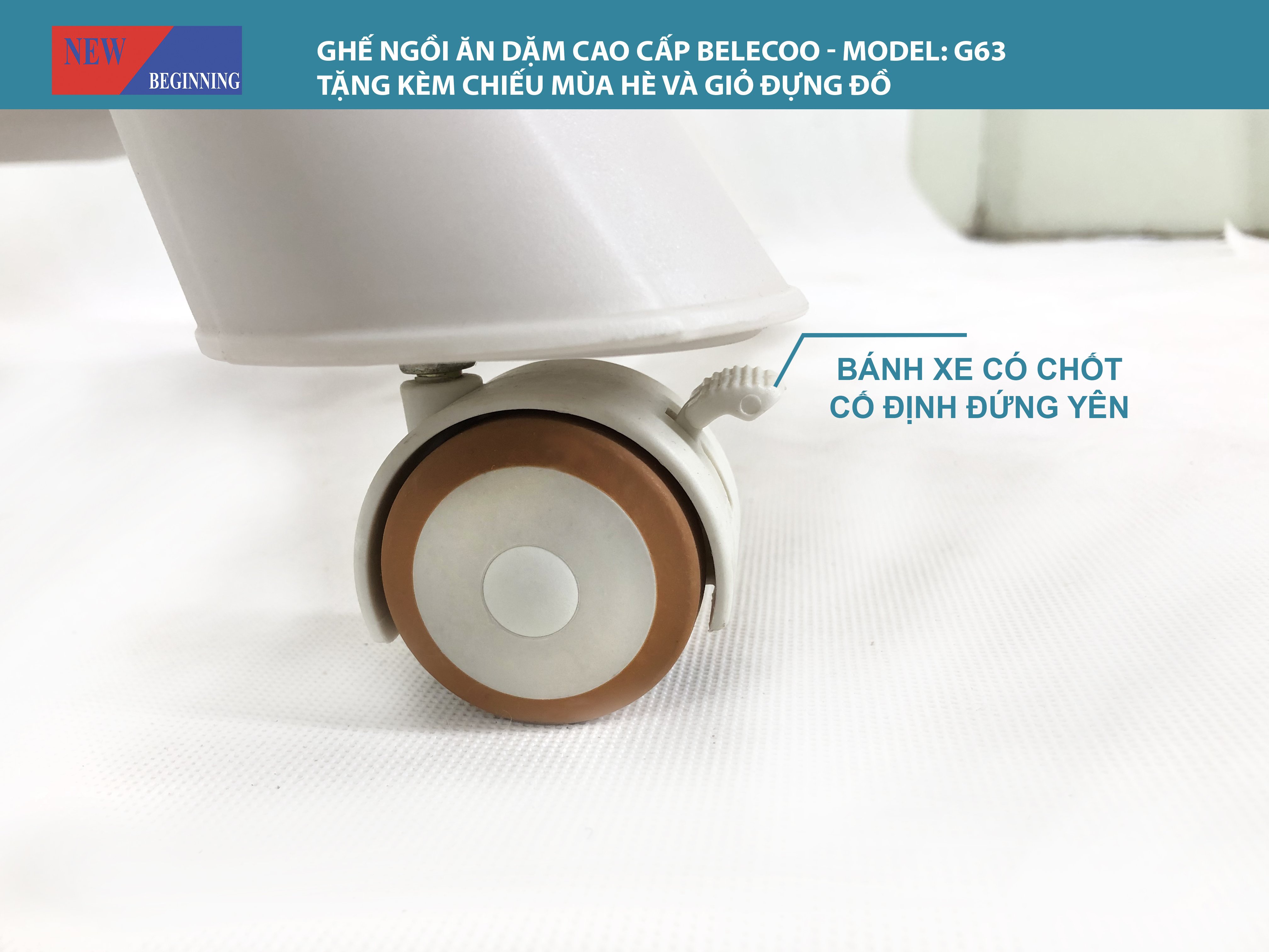 Ghế ăn dặm ăn bột đa năng gấp gọn Belecoo G63 điều chỉnh 7 cấp độ có bánh xe - Hàng chính hãng