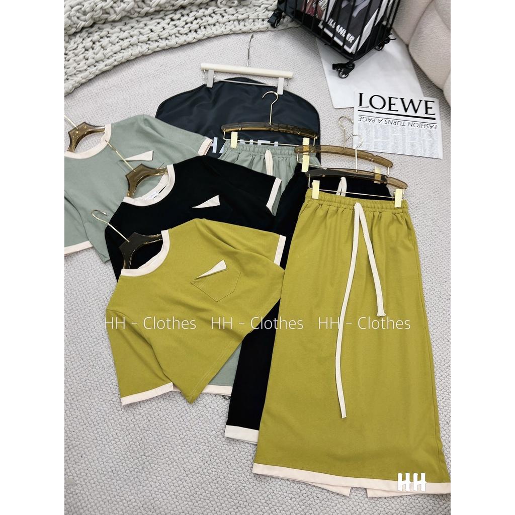 SET ĐI CHƠI, SET BỘ 2 MÓN ÁO THUN CROPTOP CỔ TRÒN TAY NGẮN PHỐI CHÂN VÁY THUN MÀU TÚI LẬT KIỂU CỰC HOT