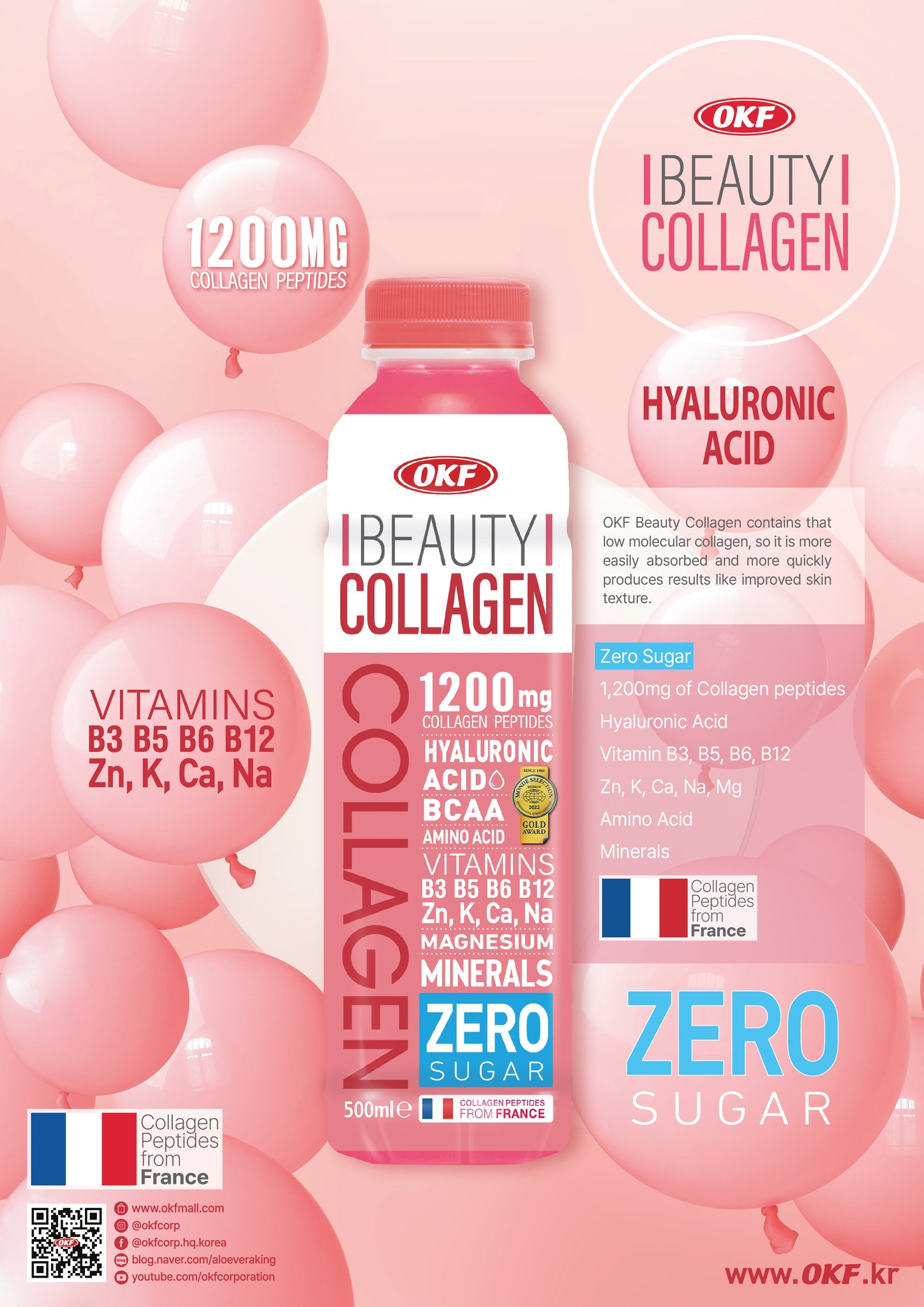 Nước Beauty Collagen (NƯỚC COLLAGEN KHÔNG ĐƯỜNG) OKF Hàn Quốc x 20 chai 500ml