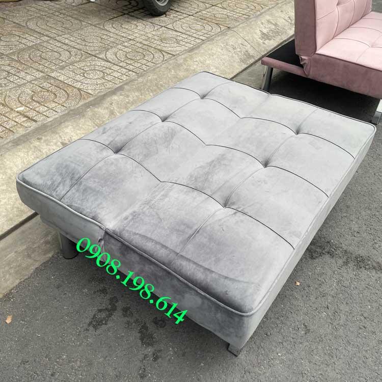 Sofa Bed mini size 1.2m cho nhà nhỏ - Sofa đơn nhỏ gọn vải Nhung xám decor nhà xinh xắn